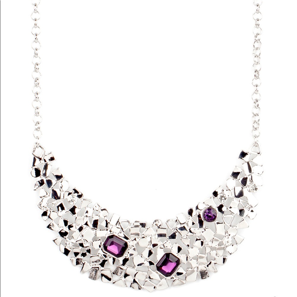 Statement purple and white rhinestone necklace
